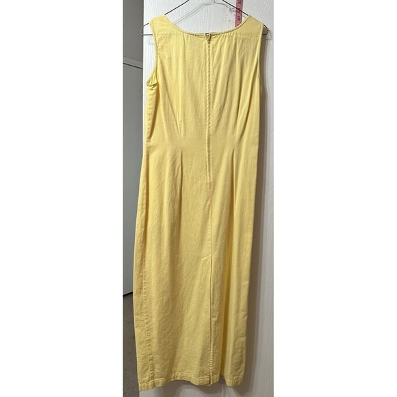 Lew Magram Vintage Sleeveless Solid Yellow Maxi Shift Dress Flower‎ Brooch 10 - Picture 5 of 6